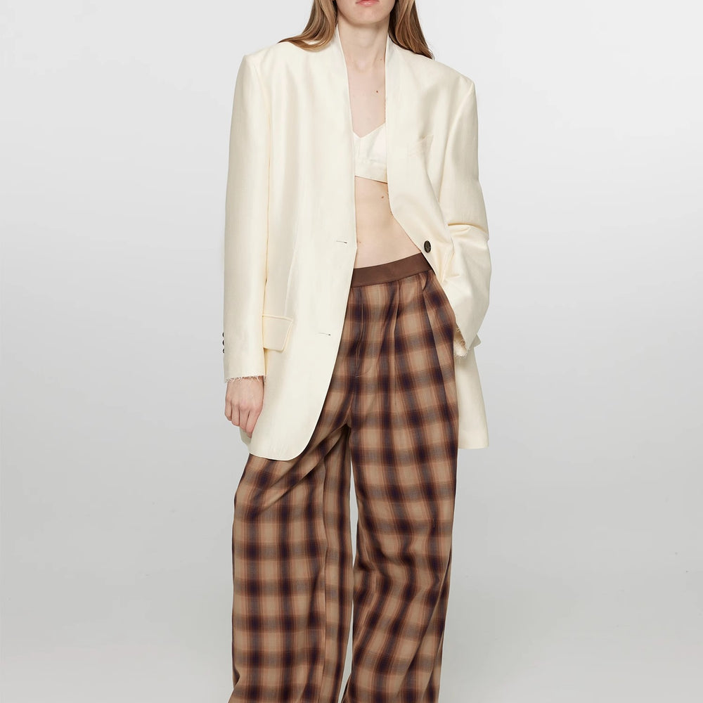 
                  
                    "Patchwork Street Corner" Dyed Retro Plaid Casual Pants for Women, Elastic Waist, Straight-Leg, Wide-Leg Long Trousers
                  
                