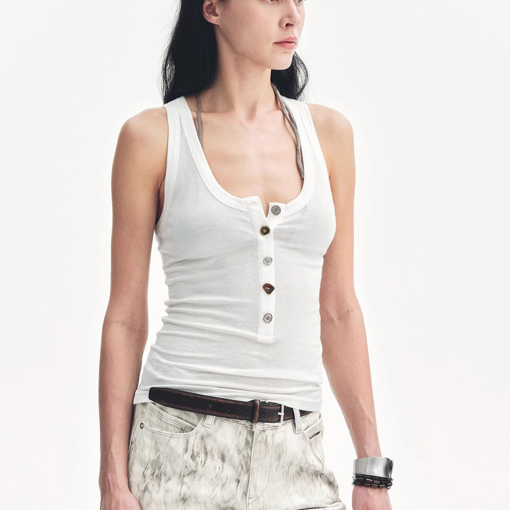 
                  
                    "Weather Forecast" Tencel Acetate U-Henley Neck Fitted Vest
                  
                