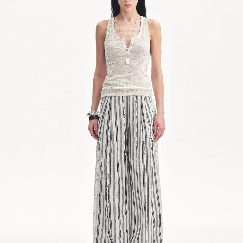 
                  
                    "Summer Night Starry Sky" Cotton and Linen Blended Henley Collar Beaded Vest Summer
                  
                