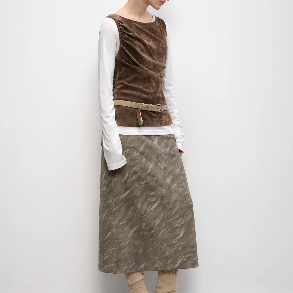 
                  
                    "Thousand Layers of Echoes" Chenille Original Print Camouflage Retro Distressed Straight Mid-Waist Skirt
                  
                