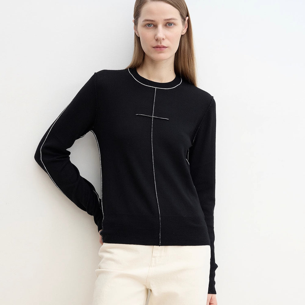 
                  
                    “Imbell"Imported Yangtze 30NM Contrast Stitch Wool Knit Skin-Friendly Short Top
                  
                