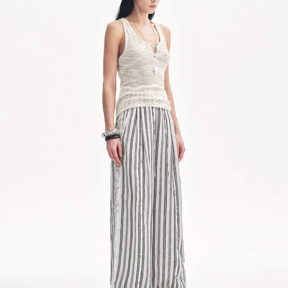 
                  
                    "Summer Night Starry Sky" Cotton and Linen Blended Henley Collar Beaded Vest Summer
                  
                