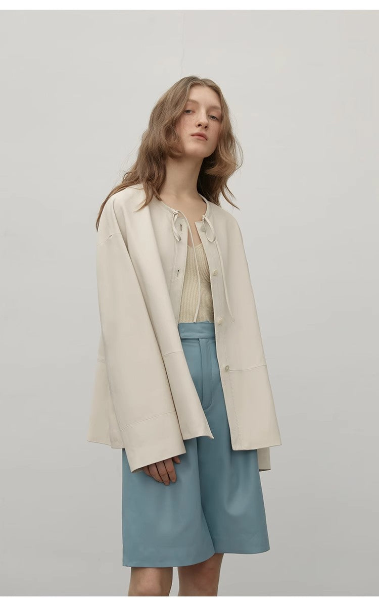 "Contrary Galaxy" Ultra-Thin Light-Coated Sheep Leather Jacket for Women