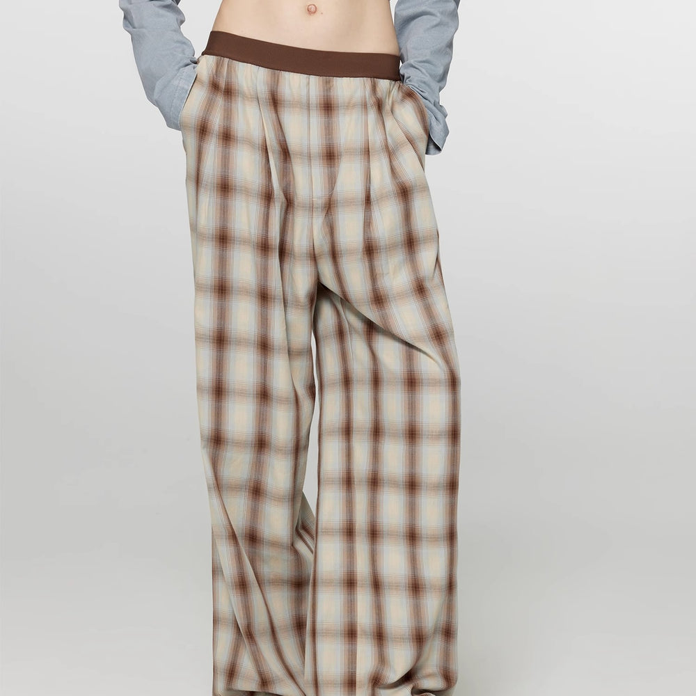 
                  
                    "Patchwork Street Corner" Dyed Retro Plaid Casual Pants for Women, Elastic Waist, Straight-Leg, Wide-Leg Long Trousers
                  
                