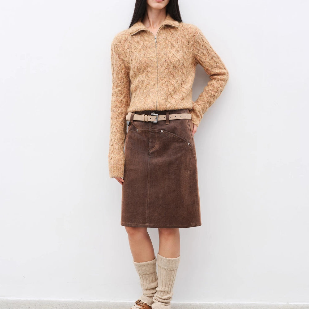 
                  
                    "Romantic Cable" vintage warm flower basic mohair wool cable blend zipper knitted cardigan
                  
                