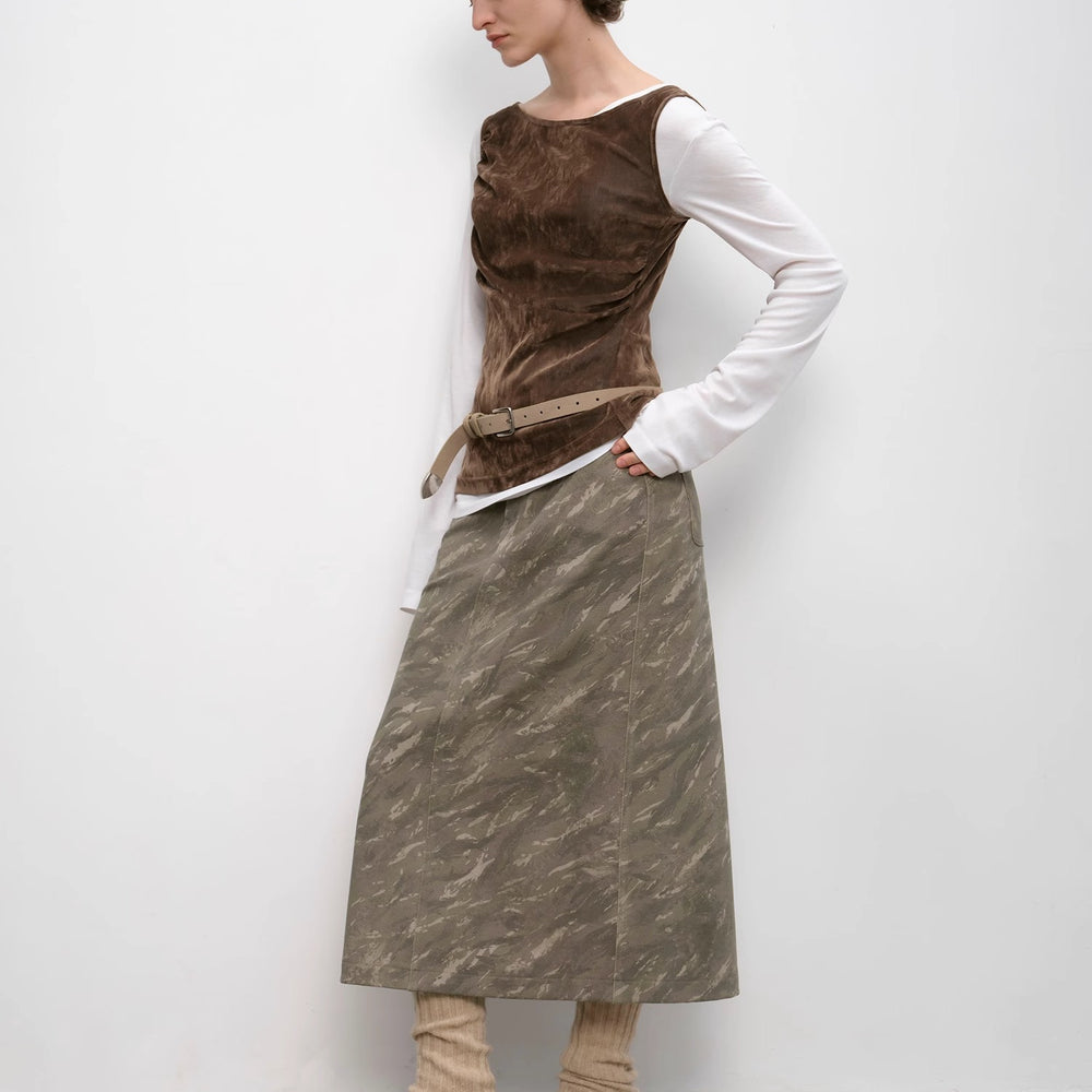 
                  
                    "Thousand Layers of Echoes" Chenille Original Print Camouflage Retro Distressed Straight Mid-Waist Skirt
                  
                