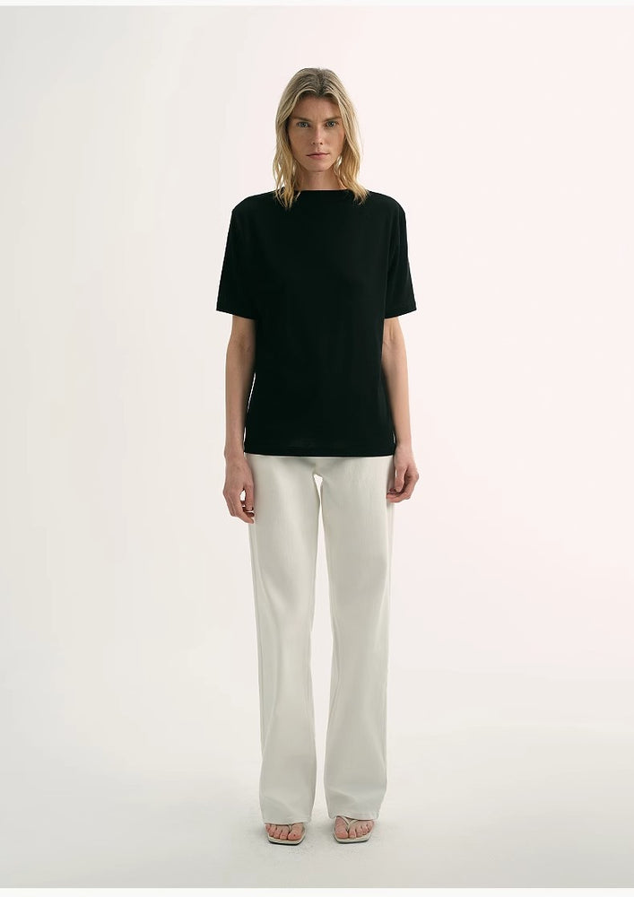 
                  
                    "Soft Cloud" 15.5mm cashmere loose and comfortable round neck versatile short-sleeved T-shirt for women
                  
                