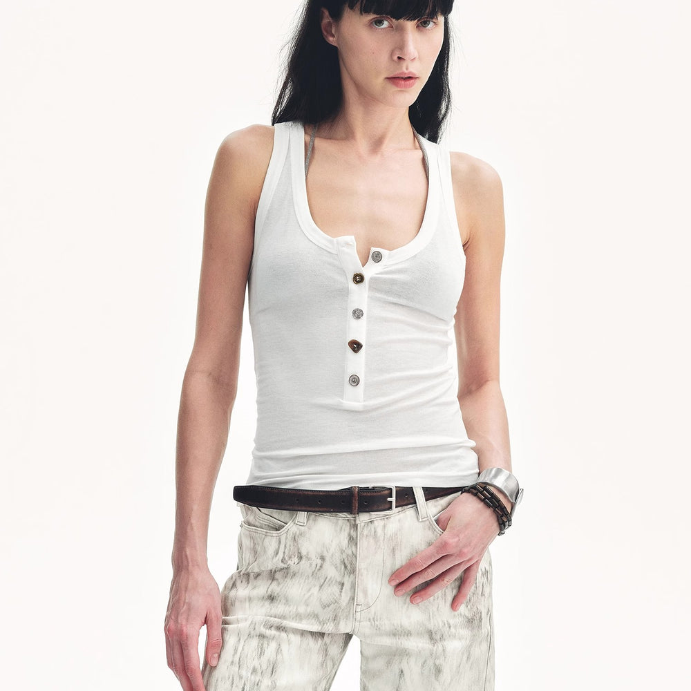 
                  
                    "Weather Forecast" Tencel Acetate U-Henley Neck Fitted Vest
                  
                
