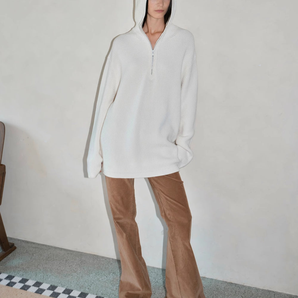"Autumn Ticket" Simple and versatile Zhongding 30s wool blend hoodie zipper round neck sweater