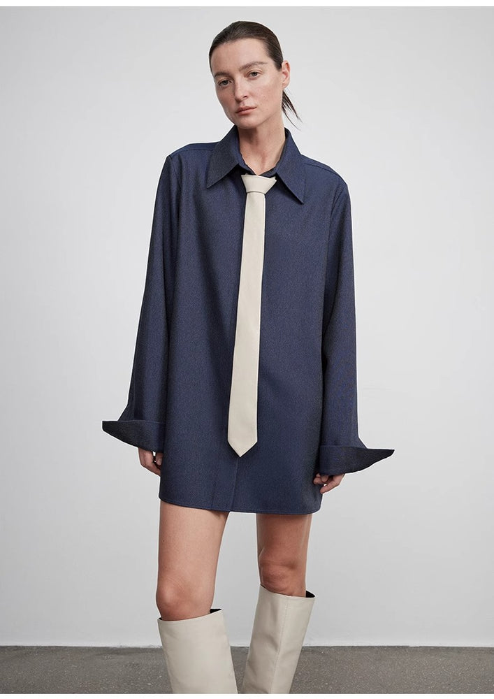 
                  
                    Long shirt with high-end drapey temperament top for women
                  
                