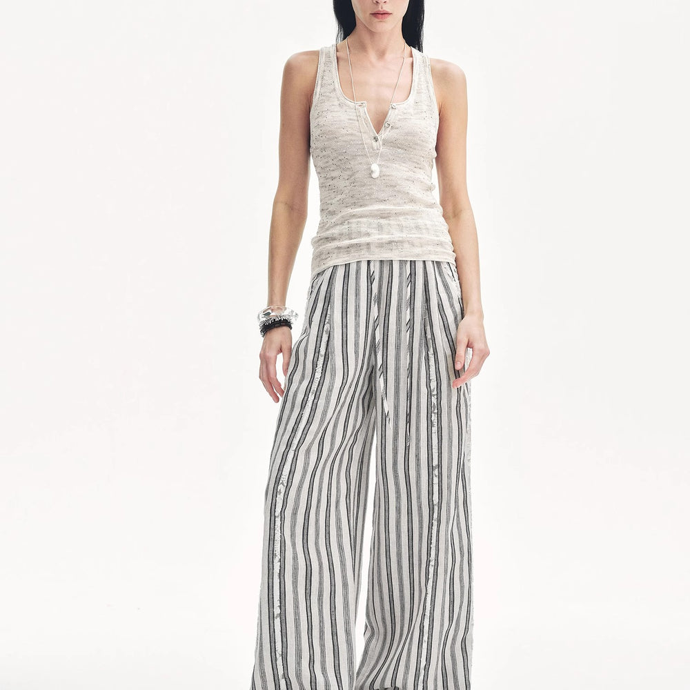 
                  
                    "Summer Night Starry Sky" Cotton and Linen Blended Henley Collar Beaded Vest Summer
                  
                