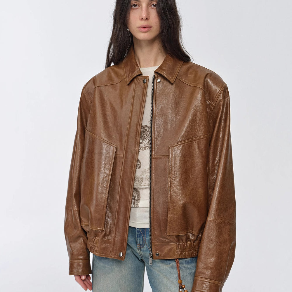 
                  
                    "Fashionable Luke" imported waxed sheep leather retro work jacket coat for women
                  
                