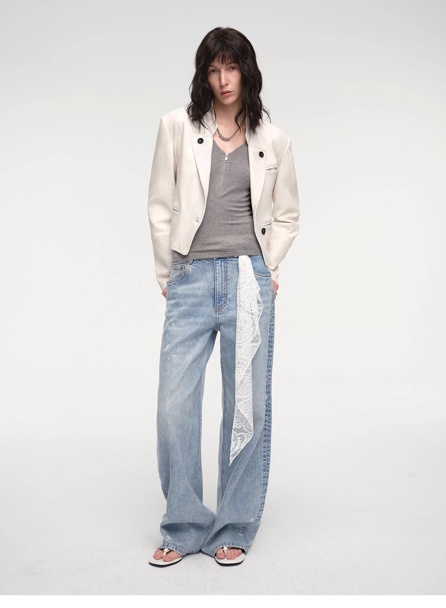 "Roman Story" Stand Collar Suit Sheepskin Leather Short Jacket