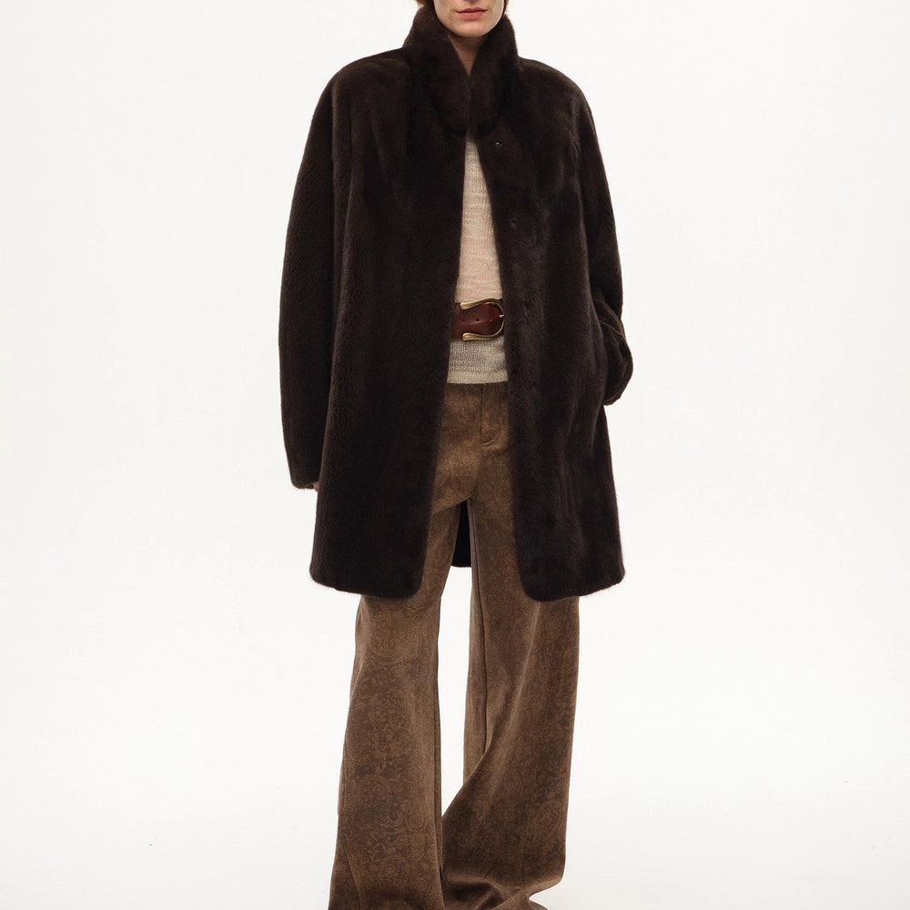 
                  
                    "Vintage Walk" Retro nostalgic chenille suede mid-rise cashew smudge print scimitar pants
                  
                