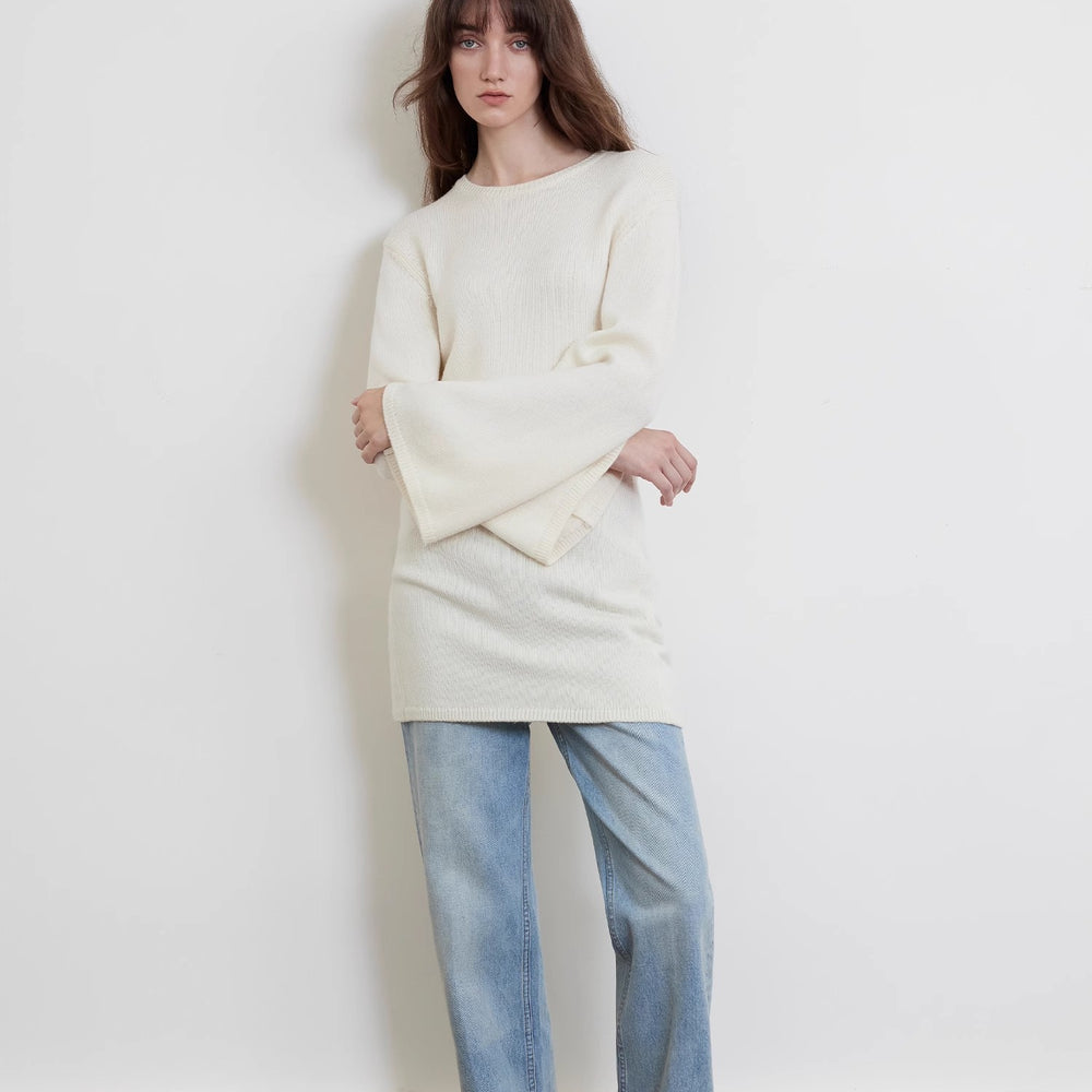 "Autumn Sweet Cheese" merino wool fashionable waist slimming trumpet sleeve sweater for women