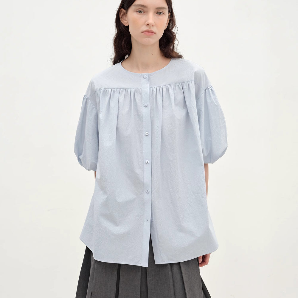 
                  
                    "Romantic Line Drawing" Pure Cotton Slightly Wrinkled Puff Sleeve Short Top for Women
                  
                