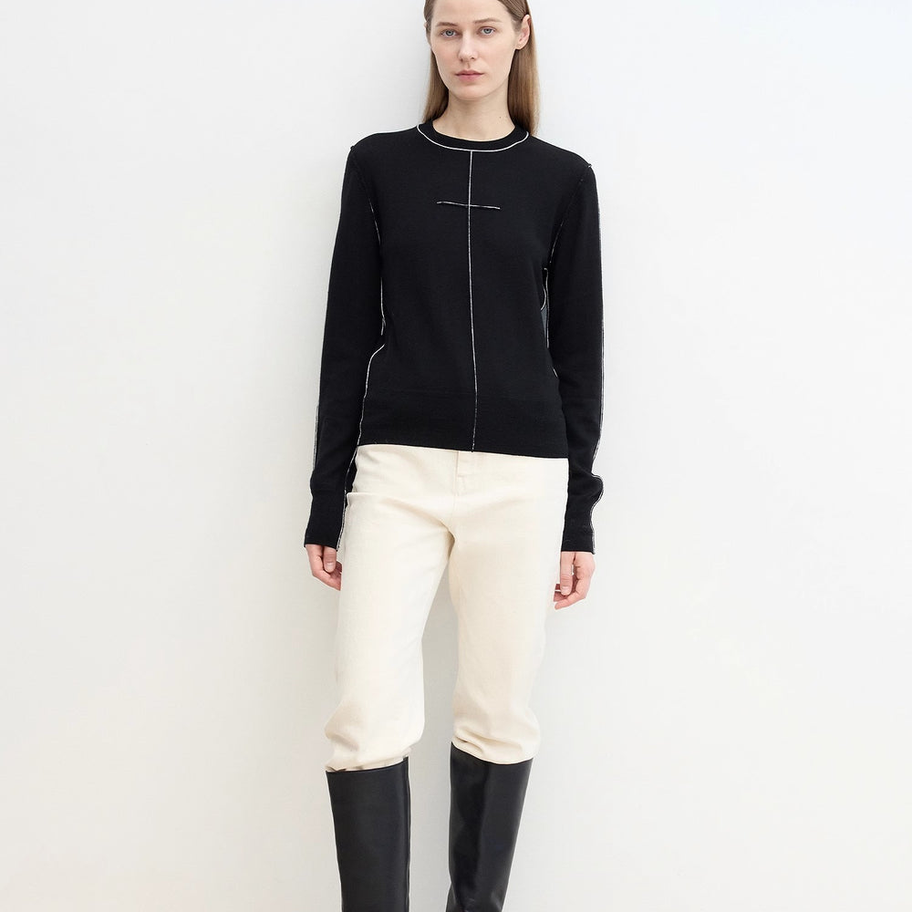 
                  
                    “Imbell"Imported Yangtze 30NM Contrast Stitch Wool Knit Skin-Friendly Short Top
                  
                