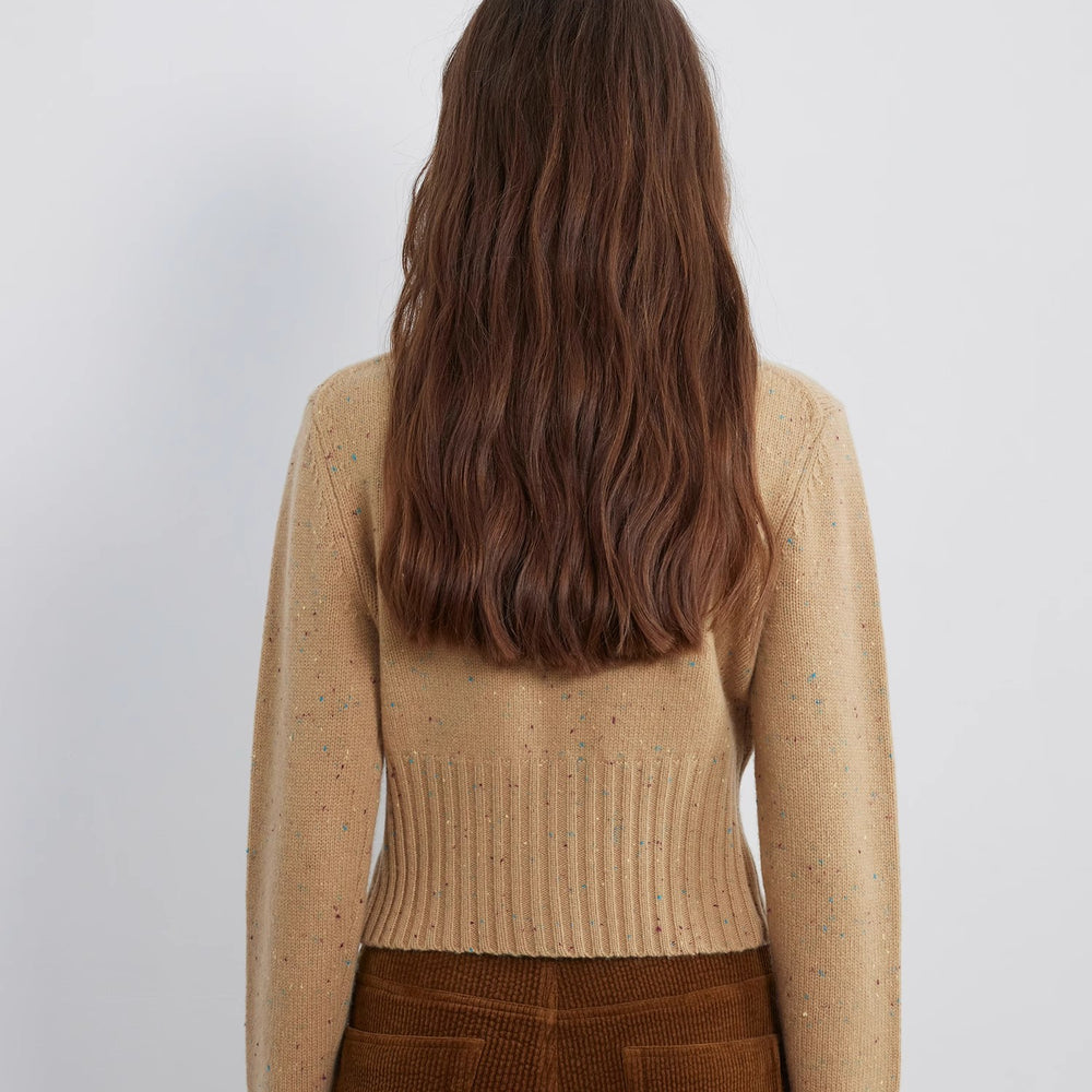 
                  
                    "Autumn Breeze Tea" colorful dotted wool-blend double-zip knitted cardigan short stand-up collar sweater
                  
                