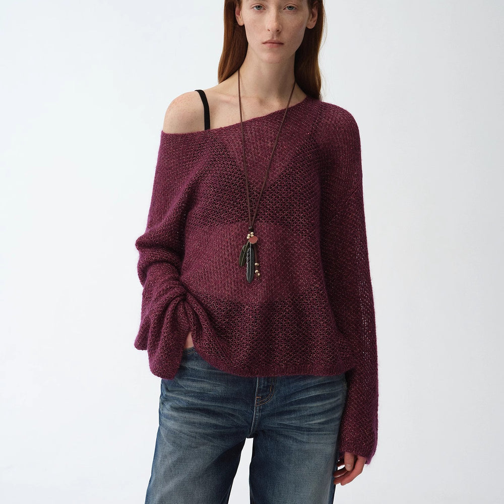 
                  
                    "Sparkling Spring" Mohair Blended Fancy Yarn Boat Neck Sequin Hollow Sweater Top
                  
                