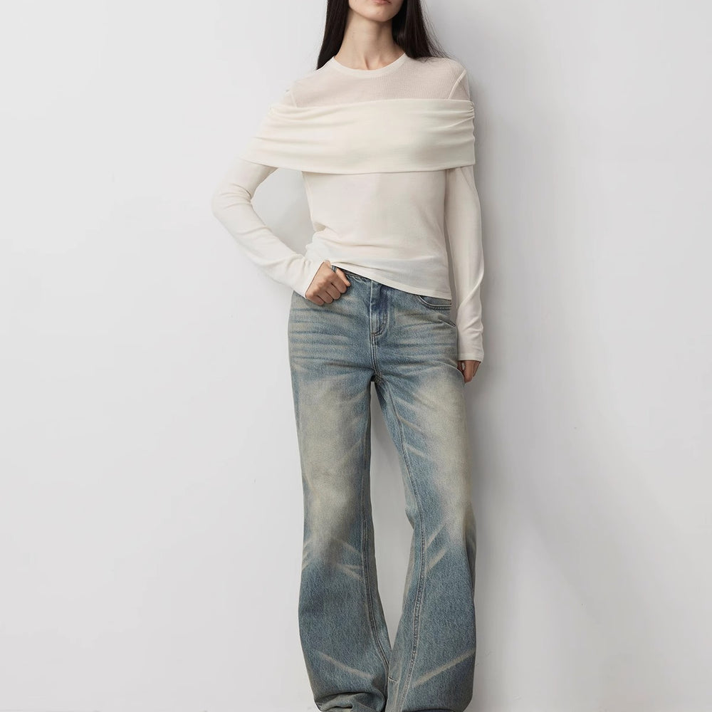 
                  
                    "Modern Tricks" personalized layered Tencel wool fake two-piece splicing one-shoulder versatile knitted top
                  
                