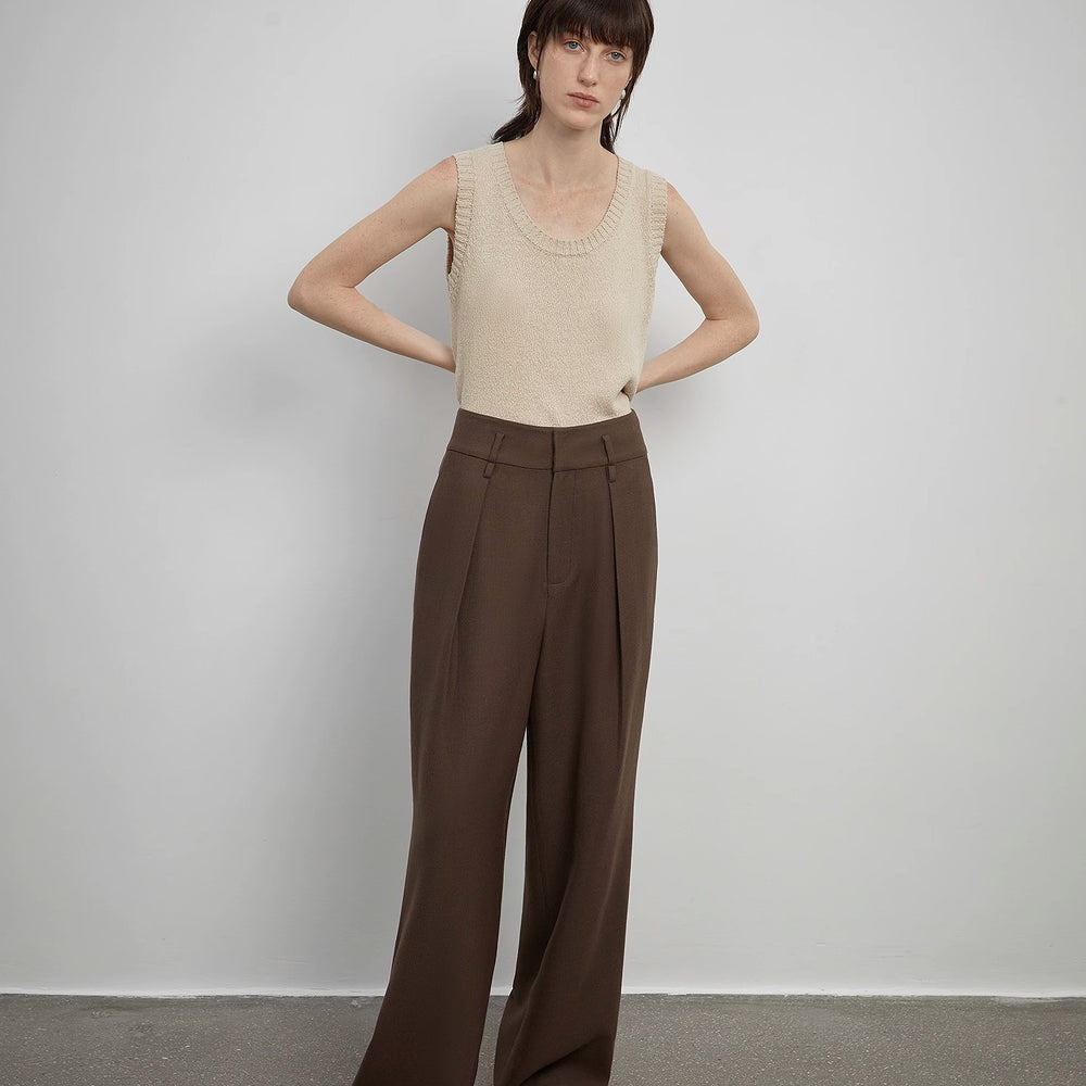 
                  
                    Women's white straight casual wide waist drape floor-length wide leg pants
                  
                