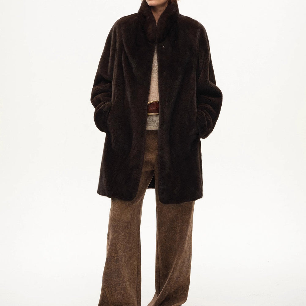 
                  
                    "Vintage Walk" Retro nostalgic chenille suede mid-rise cashew smudge print scimitar pants
                  
                
