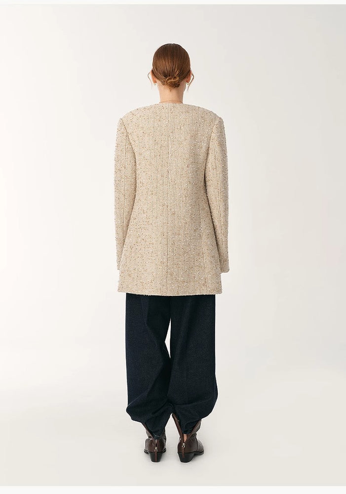 
                  
                    Heavy wool tweed high-end exquisite round neck patch pocket slim Chanel jacket for women
                  
                