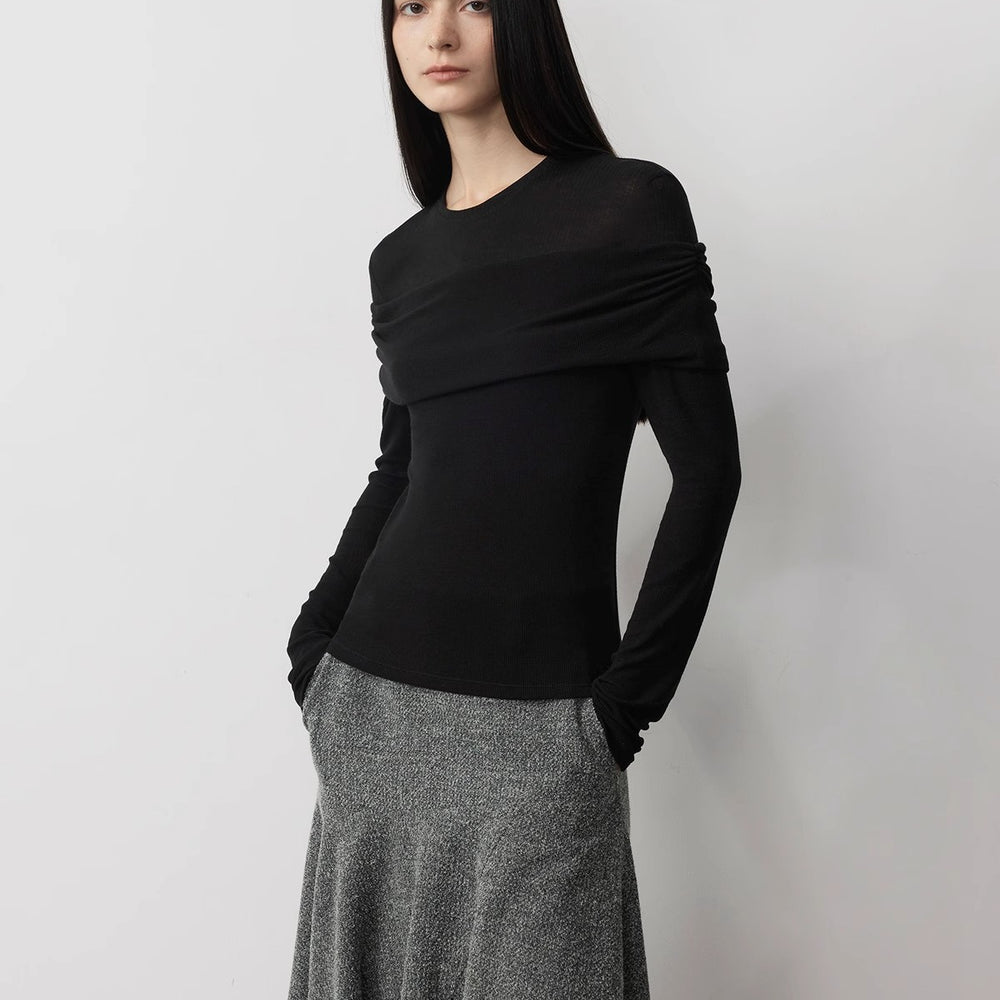 
                  
                    "Modern Tricks" personalized layered Tencel wool fake two-piece splicing one-shoulder versatile knitted top
                  
                