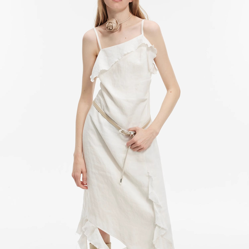 
                  
                    "Summer Whisper" Sand-washed Linen Sling Ruffled Irregular Fit Sling Dress
                  
                
