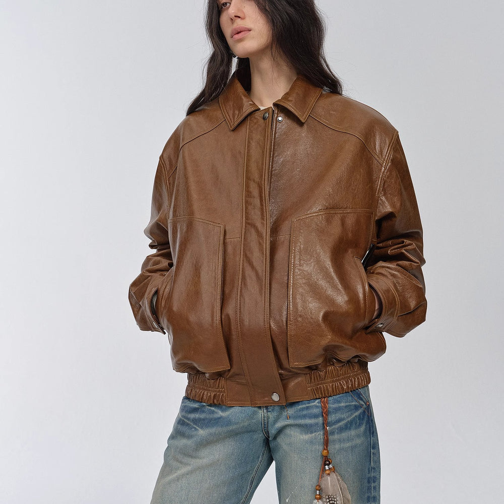 
                  
                    "Fashionable Luke" imported waxed sheep leather retro work jacket coat for women
                  
                
