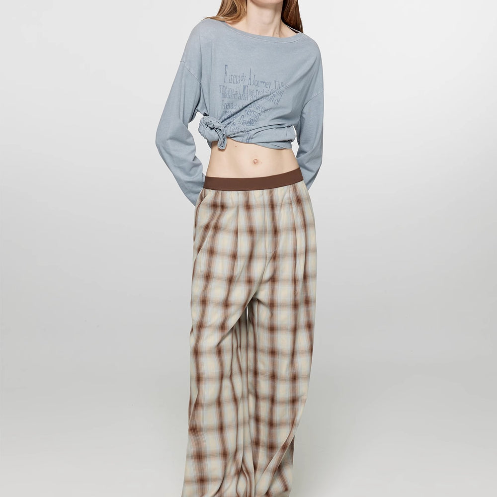 
                  
                    "Patchwork Street Corner" Dyed Retro Plaid Casual Pants for Women, Elastic Waist, Straight-Leg, Wide-Leg Long Trousers
                  
                