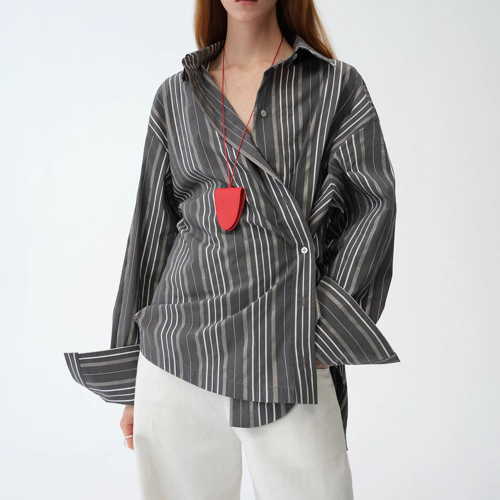 
                  
                    "Striped Fantasy" Casual Asymmetric Slanted Front Two-Wear Striped Long Sleeve Shirt
                  
                