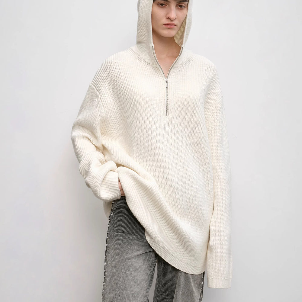 
                  
                    "Autumn Ticket" Simple and versatile Zhongding 30s wool blend hoodie zipper round neck sweater
                  
                