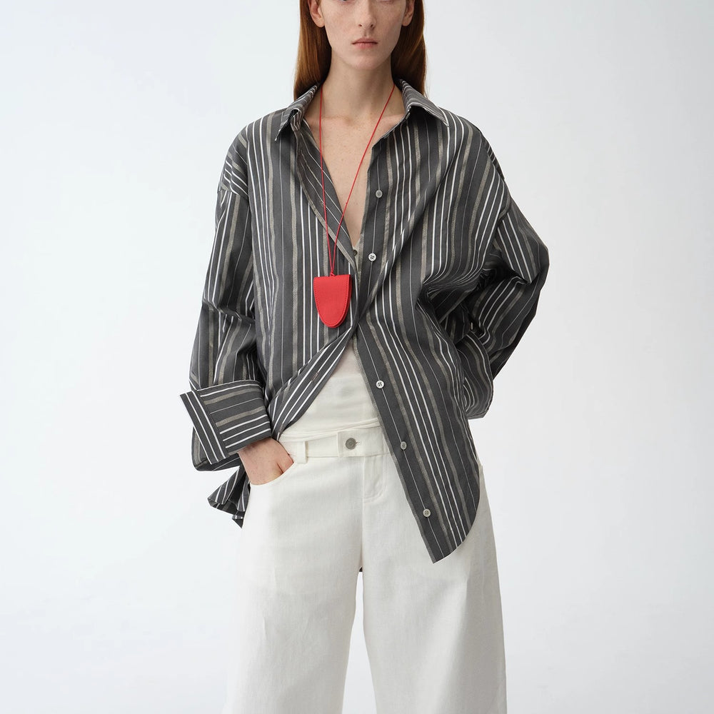 
                  
                    "Striped Fantasy" Casual Asymmetric Slanted Front Two-Wear Striped Long Sleeve Shirt
                  
                