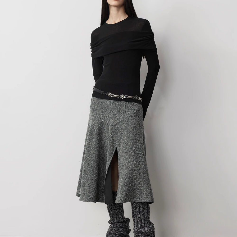 
                  
                    "Modern Tricks" personalized layered Tencel wool fake two-piece splicing one-shoulder versatile knitted top
                  
                