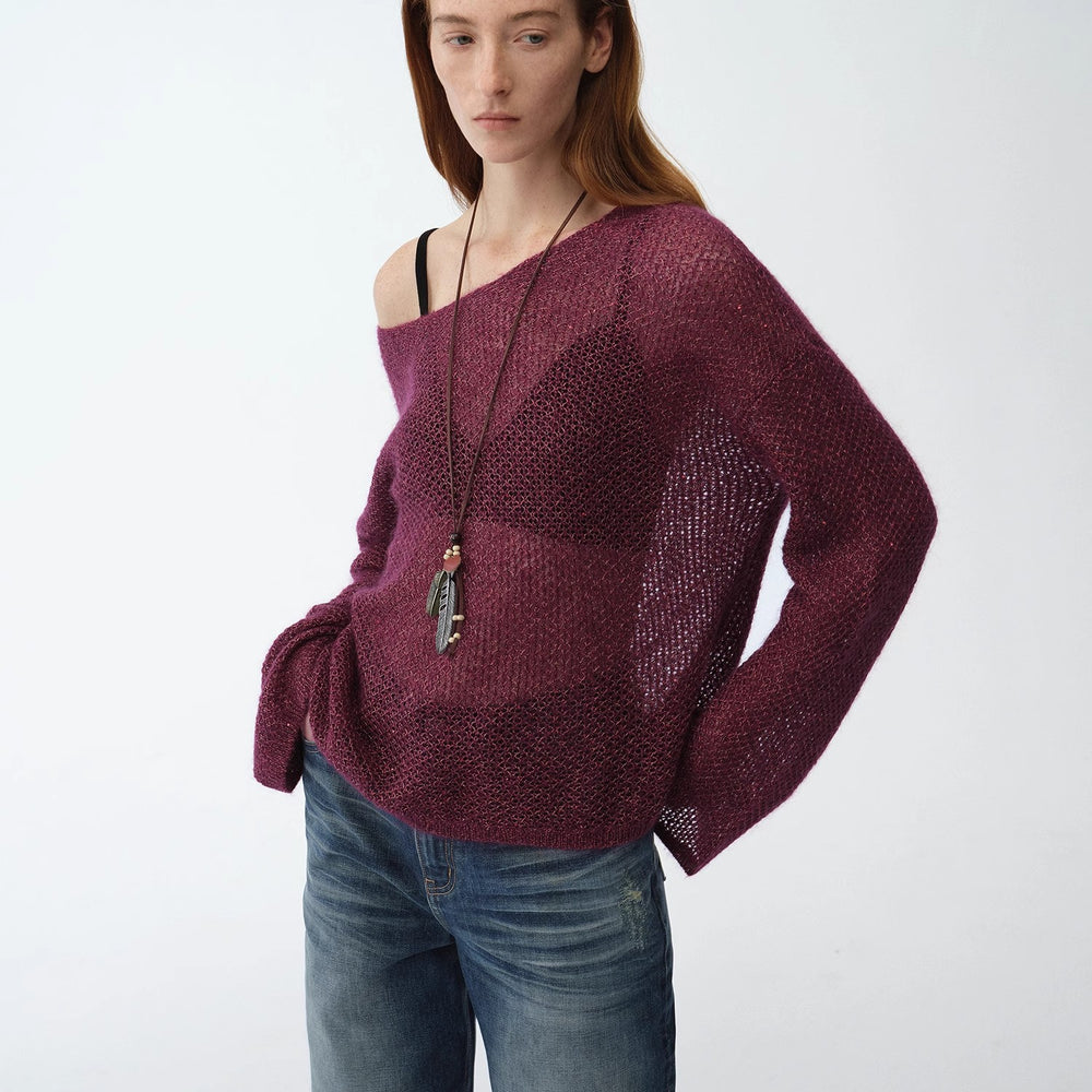 
                  
                    "Sparkling Spring" Mohair Blended Fancy Yarn Boat Neck Sequin Hollow Sweater Top
                  
                