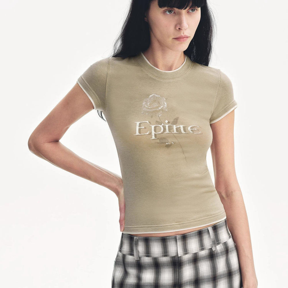 
                  
                    "Memory Navigation" Tencel acetate fake two-piece slim fit straight shoulder T-shirt
                  
                