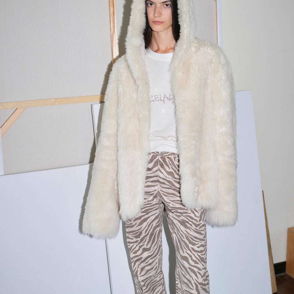 "Winter Snow" lazy silhouette hooded Tuscan curly sheepskin fur coat winter
