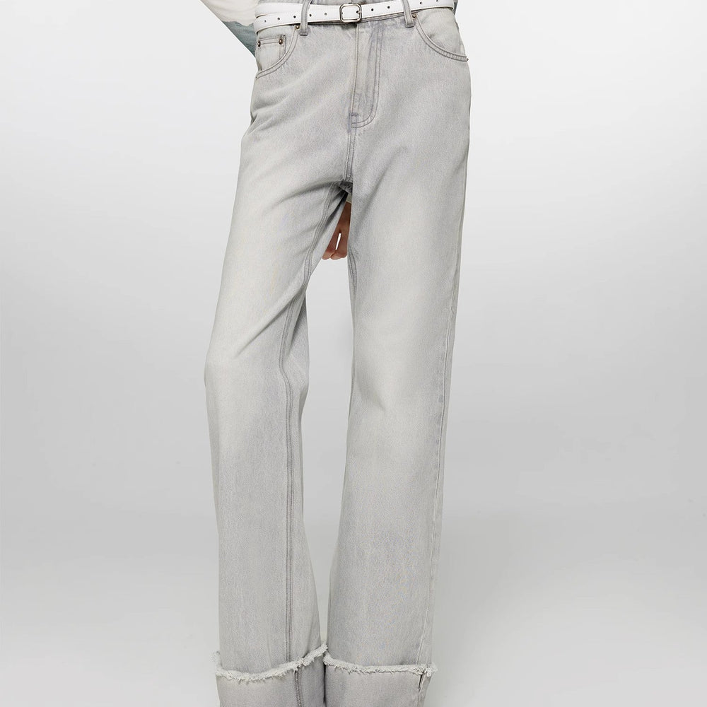 
                  
                    "Blues Time" Retro washed distressed straight flared cuffed jeans for women
                  
                