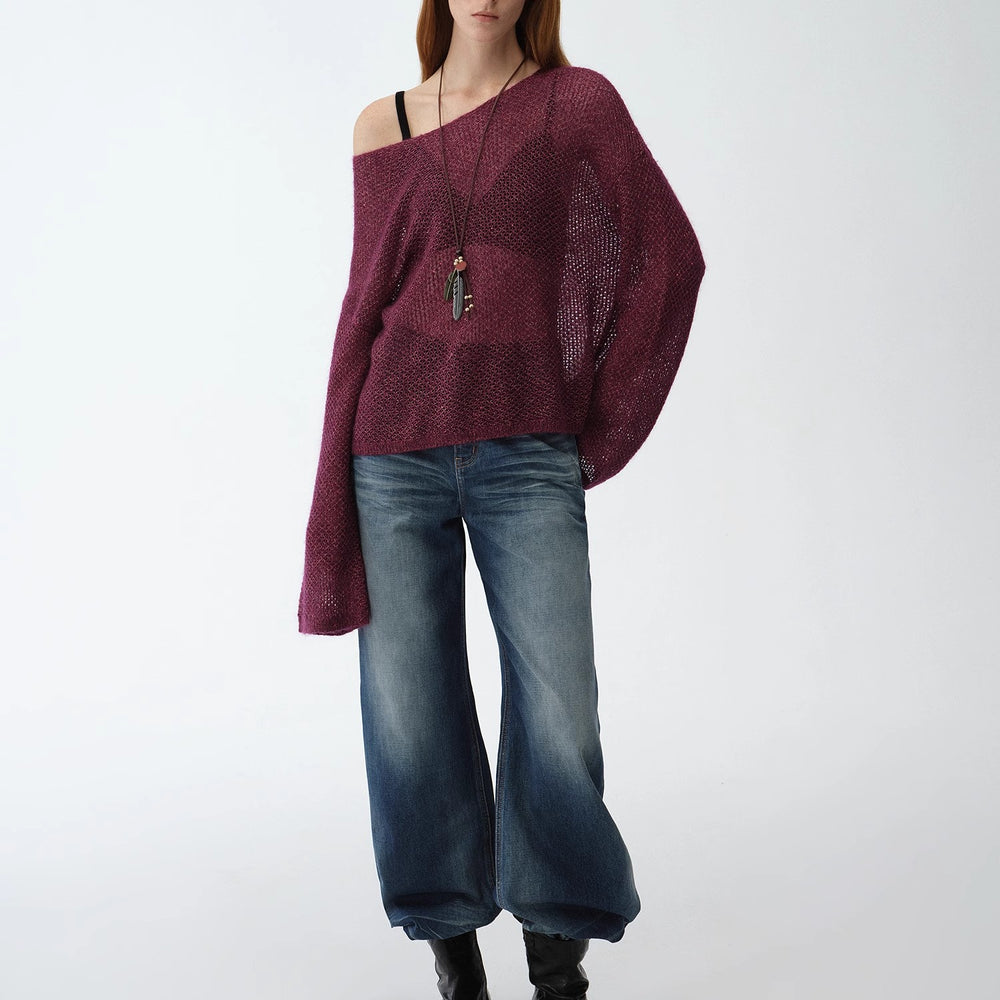 
                  
                    "Sparkling Spring" Mohair Blended Fancy Yarn Boat Neck Sequin Hollow Sweater Top
                  
                