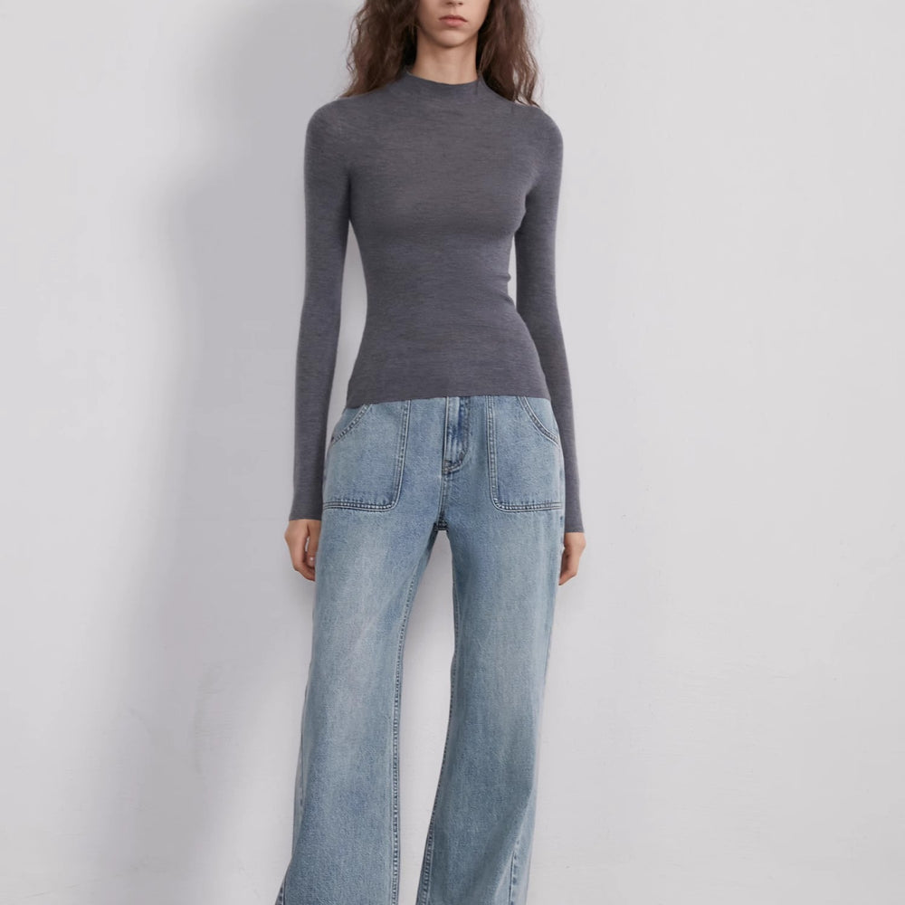 "Fine Sand Coast" deconstructed straight-leg slightly flared wide-leg loose casual jeans for women