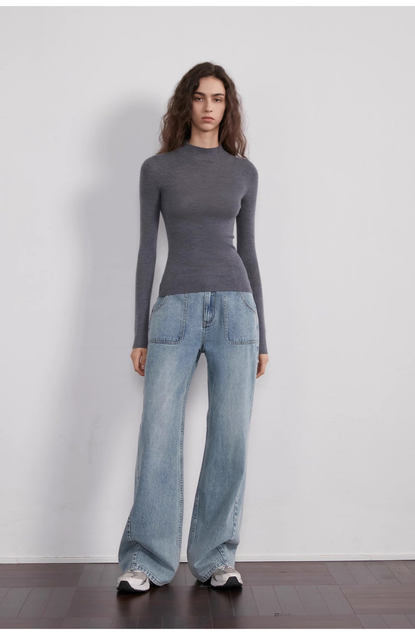 "Fine Sand Coast" deconstructed straight-leg slightly flared wide-leg loose casual jeans for women