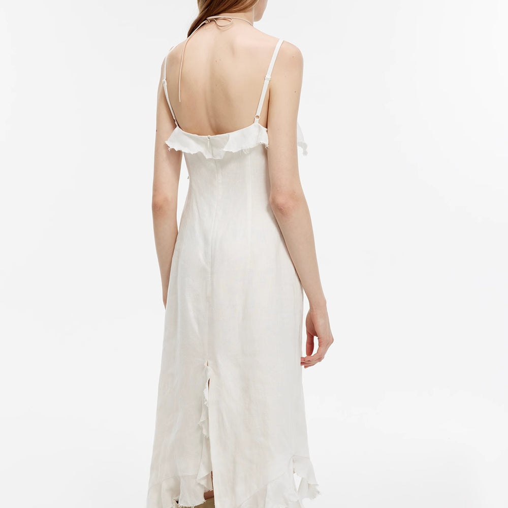 
                  
                    "Summer Whisper" Sand-washed Linen Sling Ruffled Irregular Fit Sling Dress
                  
                