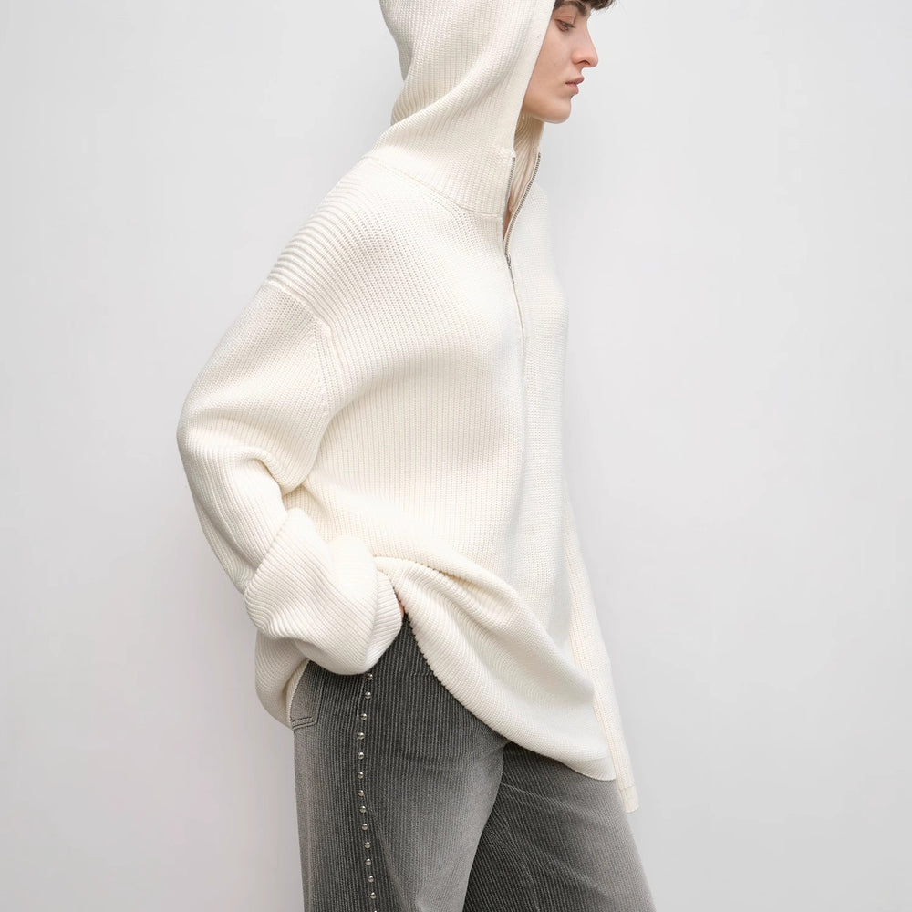 
                  
                    "Autumn Ticket" Simple and versatile Zhongding 30s wool blend hoodie zipper round neck sweater
                  
                