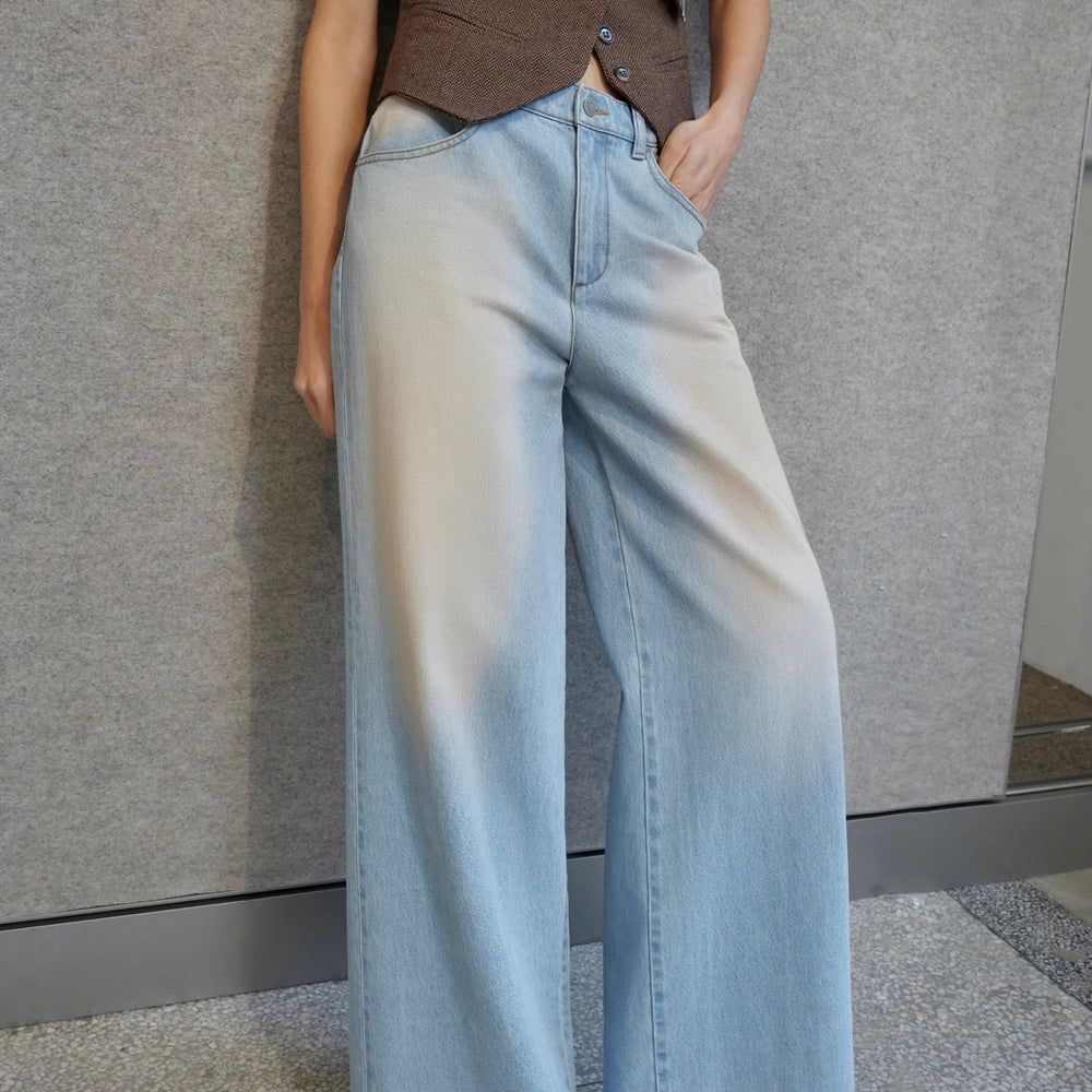 
                  
                    "Wantful Fantasy" Heavy Industry Washed Spray Colored Wide Leg Jeans Women's Low Waist Straight Leg Bootleg Pants
                  
                