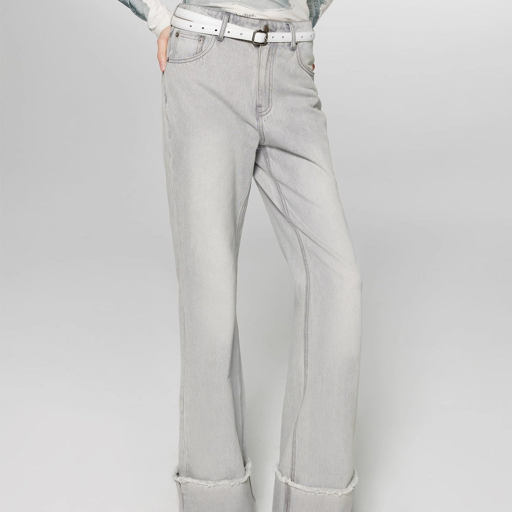 
                  
                    "Blues Time" Retro washed distressed straight flared cuffed jeans for women
                  
                
