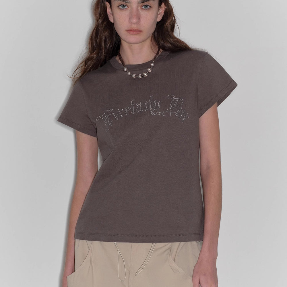 "May Time" luxury brand same version 3D long-staple cotton slightly waist rivet T-shirt