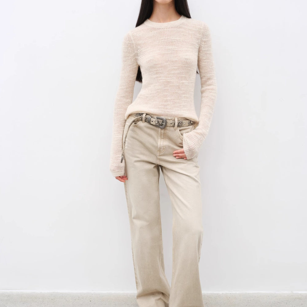 "Flare Mark" Retro all-season slim-fit versatile floor-length washed flared jeans