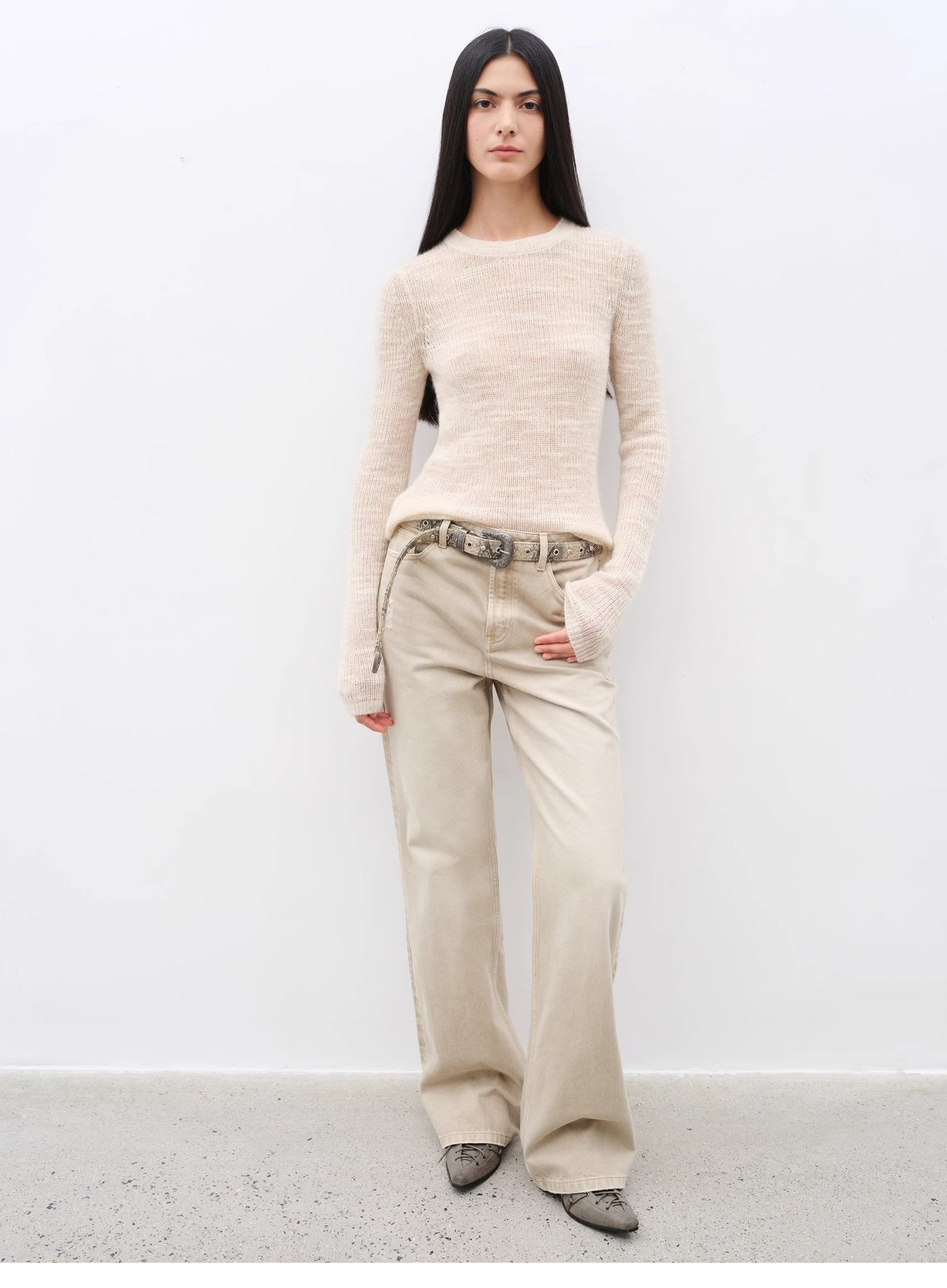 "Flare Mark" Retro all-season slim-fit versatile floor-length washed flared jeans