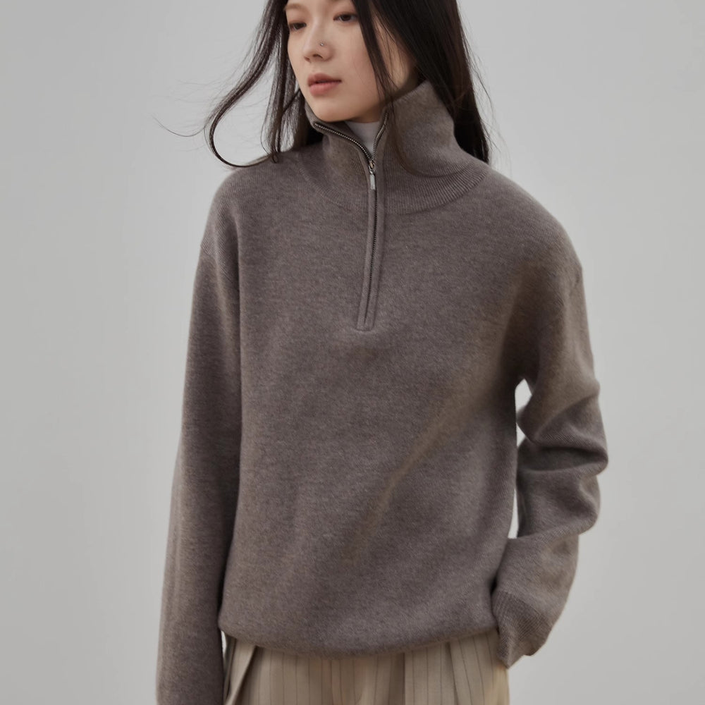 
                  
                    "Moonlight Farm" Merino wool lazy loose pullover sweater women's zipper turtleneck sweater
                  
                